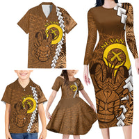 Vanuatu Coconut Crab Family Matching Long Sleeve Bodycon Dress and Hawaiian Shirt Ni-Van Tropical Leaves With Sand Drawing Art LT14 - Polynesian Pride