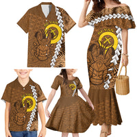 Vanuatu Coconut Crab Family Matching Mermaid Dress and Hawaiian Shirt Ni-Van Tropical Leaves With Sand Drawing Art LT14 - Polynesian Pride