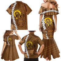 Vanuatu Coconut Crab Family Matching Mermaid Dress and Hawaiian Shirt Ni-Van Tropical Leaves With Sand Drawing Art LT14 - Polynesian Pride