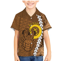 Vanuatu Coconut Crab Family Matching Mermaid Dress and Hawaiian Shirt Ni-Van Tropical Leaves With Sand Drawing Art LT14 Son's Shirt Brown - Polynesian Pride