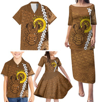 Vanuatu Coconut Crab Family Matching Puletasi and Hawaiian Shirt Ni-Van Tropical Leaves With Sand Drawing Art LT14 - Polynesian Pride