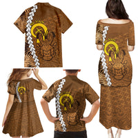 Vanuatu Coconut Crab Family Matching Puletasi and Hawaiian Shirt Ni-Van Tropical Leaves With Sand Drawing Art LT14 - Polynesian Pride