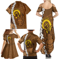 Vanuatu Coconut Crab Family Matching Summer Maxi Dress and Hawaiian Shirt Ni-Van Tropical Leaves With Sand Drawing Art LT14 - Polynesian Pride