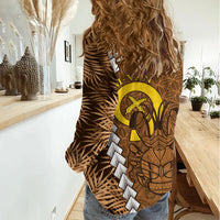 Vanuatu Coconut Crab Women Casual Shirt Ni-Van Tropical Leaves With Sand Drawing Art LT14 - Polynesian Pride