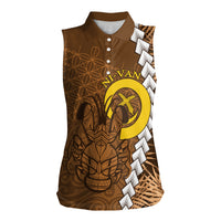 Vanuatu Coconut Crab Women Sleeveless Polo Shirt Ni-Van Tropical Leaves With Sand Drawing Art LT14 Female Brown - Polynesian Pride