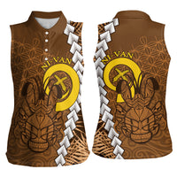 Vanuatu Coconut Crab Women Sleeveless Polo Shirt Ni-Van Tropical Leaves With Sand Drawing Art LT14 - Polynesian Pride