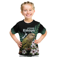 Personalised New Zealand Kakapo Kid T Shirt Aotearoa Fern With Manuka LT14 Black - Polynesian Pride