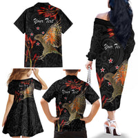 Personalised New Zealand Kea Family Matching Off The Shoulder Long Sleeve Dress and Hawaiian Shirt Nestor Notabilis With Harakeke Maori Pattern LT14 - Polynesian Pride