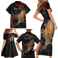 Personalised New Zealand Kea Family Matching Short Sleeve Bodycon Dress and Hawaiian Shirt Nestor Notabilis With Harakeke Maori Pattern LT14 - Polynesian Pride