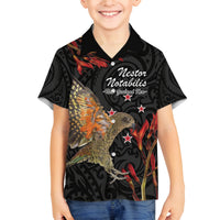 Personalised New Zealand Kea Family Matching Summer Maxi Dress and Hawaiian Shirt Nestor Notabilis With Harakeke Maori Pattern LT14 Son's Shirt Black - Polynesian Pride
