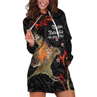 Personalised New Zealand Kea Hoodie Dress Nestor Notabilis With Harakeke Maori Pattern LT14 Black - Polynesian Pride