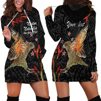 Personalised New Zealand Kea Hoodie Dress Nestor Notabilis With Harakeke Maori Pattern LT14 - Polynesian Pride