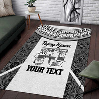 Custom Fiji Tapa Rugby Area Rug Flying Fijian Black And White Version
