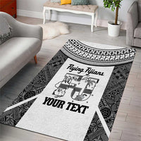 Custom Fiji Tapa Rugby Area Rug Flying Fijian Black And White Version