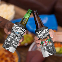 Custom Fiji Tapa Rugby 4 in 1 Can Cooler Tumbler Flying Fijian Black And White Version LT14 - Polynesian Pride