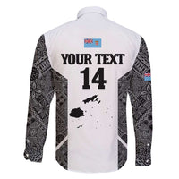 Custom Fiji Tapa Rugby Family Matching Long Sleeve Bodycon Dress and Hawaiian Shirt Flying Fijian Black And White Version