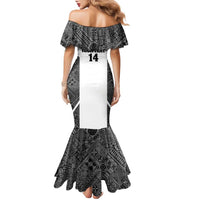 Custom Fiji Tapa Rugby Family Matching Mermaid Dress and Hawaiian Shirt Flying Fijian Black And White Version LT14 - Polynesian Pride
