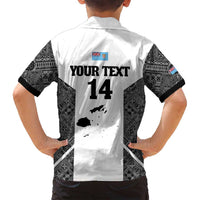 Custom Fiji Tapa Rugby Family Matching Off Shoulder Maxi Dress and Hawaiian Shirt Flying Fijian Black And White Version LT14 - Polynesian Pride