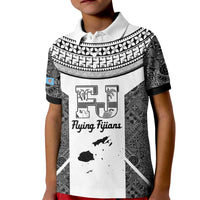 Custom Fiji Tapa Rugby Kid Polo Shirt Flying Fijian Black And White Version LT14 Kid Black - Polynesian Pride