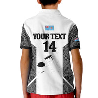 Custom Fiji Tapa Rugby Kid Polo Shirt Flying Fijian Black And White Version LT14 - Polynesian Pride