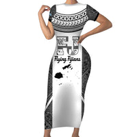 Custom Fiji Tapa Rugby Short Sleeve Bodycon Dress Flying Fijian Black And White Version LT14 Long Dress Black - Polynesian Pride