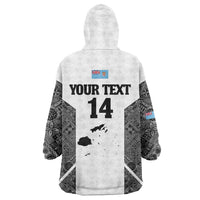 Custom Fiji Tapa Rugby Wearable Blanket Hoodie Flying Fijian Black And White Version LT14 - Polynesian Pride