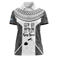 Custom Fiji Tapa Rugby Women Polo Shirt Flying Fijian Black And White Version LT14 Female Black - Polynesian Pride