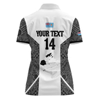 Custom Fiji Tapa Rugby Women Polo Shirt Flying Fijian Black And White Version LT14 - Polynesian Pride
