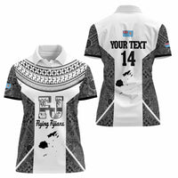 Custom Fiji Tapa Rugby Women Polo Shirt Flying Fijian Black And White Version LT14 - Polynesian Pride