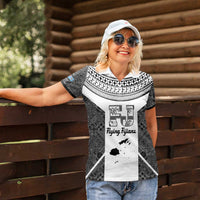 Custom Fiji Tapa Rugby Women Polo Shirt Flying Fijian Black And White Version LT14 - Polynesian Pride
