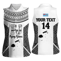 Custom Fiji Tapa Rugby Women Sleeveless Polo Shirt Flying Fijian Black And White Version LT14 - Polynesian Pride