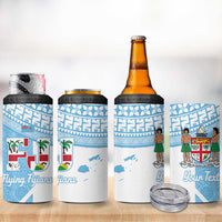 Custom Fiji Tapa Rugby 4 in 1 Can Cooler Tumbler Flying Fijian Blue And White Version LT14 - Polynesian Pride