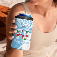 Custom Fiji Tapa Rugby 4 in 1 Can Cooler Tumbler Flying Fijian Blue And White Version LT14 - Polynesian Pride