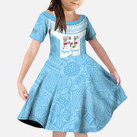 Custom Fiji Tapa Rugby Family Matching Summer Maxi Dress and Hawaiian Shirt Flying Fijian Blue And White Version LT14 Daughter's Dress Blue - Polynesian Pride