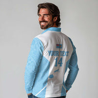 Custom Fiji Tapa Rugby Long Sleeve Polo Shirt Flying Fijian Blue And White Version LT14 - Polynesian Pride