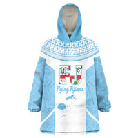 Custom Fiji Tapa Rugby Wearable Blanket Hoodie Flying Fijian Blue And White Version LT14 One Size Blue - Polynesian Pride