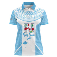 Custom Fiji Tapa Rugby Women Polo Shirt Flying Fijian Blue And White Version LT14 Female Blue - Polynesian Pride