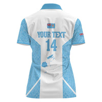 Custom Fiji Tapa Rugby Women Polo Shirt Flying Fijian Blue And White Version LT14 - Polynesian Pride