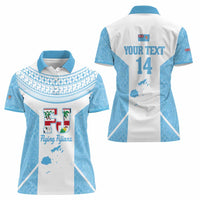 Custom Fiji Tapa Rugby Women Polo Shirt Flying Fijian Blue And White Version LT14 - Polynesian Pride