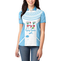 Custom Fiji Tapa Rugby Women Polo Shirt Flying Fijian Blue And White Version LT14 - Polynesian Pride