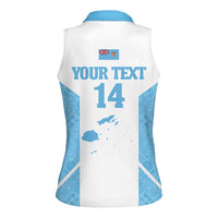 Custom Fiji Tapa Rugby Women Sleeveless Polo Shirt Flying Fijian Blue And White Version LT14 - Polynesian Pride