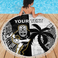 Custom Fiji And New Zealand Rugby Beach Blanket Aotearoa Silver Fern Mix Fijian Tapa Pattern LT14 - Polynesian Pride