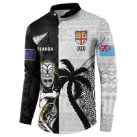 Custom Fiji And New Zealand Rugby Button Sweatshirt Aotearoa Silver Fern Mix Fijian Tapa Pattern LT14 - Polynesian Pride
