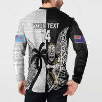 Custom Fiji And New Zealand Rugby Button Sweatshirt Aotearoa Silver Fern Mix Fijian Tapa Pattern LT14 - Polynesian Pride