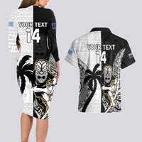 Custom Fiji And New Zealand Rugby Couples Matching Long Sleeve Bodycon Dress and Hawaiian Shirt Aotearoa Silver Fern Mix Fijian Tapa Pattern LT14 - Polynesian Pride