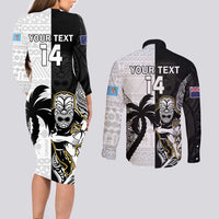 Custom Fiji And New Zealand Rugby Couples Matching Long Sleeve Bodycon Dress and Long Sleeve Button Shirt Aotearoa Silver Fern Mix Fijian Tapa Pattern LT14 - Polynesian Pride