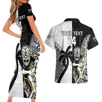 Custom Fiji And New Zealand Rugby Couples Matching Short Sleeve Bodycon Dress and Hawaiian Shirt Aotearoa Silver Fern Mix Fijian Tapa Pattern LT14 - Polynesian Pride