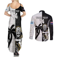 Custom Fiji And New Zealand Rugby Couples Matching Summer Maxi Dress and Long Sleeve Button Shirt Aotearoa Silver Fern Mix Fijian Tapa Pattern LT14 - Polynesian Pride