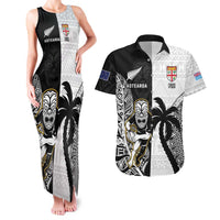 Custom Fiji And New Zealand Rugby Couples Matching Tank Maxi Dress and Hawaiian Shirt Aotearoa Silver Fern Mix Fijian Tapa Pattern LT14 Black - Polynesian Pride