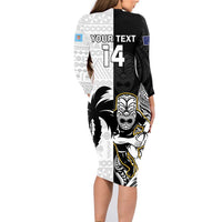Custom Fiji And New Zealand Rugby Family Matching Long Sleeve Bodycon Dress and Hawaiian Shirt Aotearoa Silver Fern Mix Fijian Tapa Pattern LT14 - Polynesian Pride